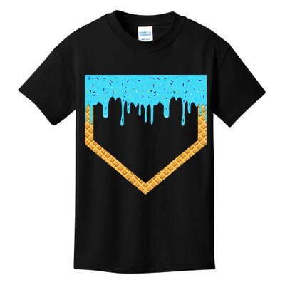 Baseball Ice Cream Dripping Baseball Home Plate Drip Kids T-Shirt