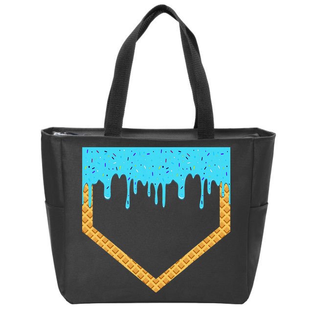 Baseball Ice Cream Dripping Baseball Home Plate Drip Zip Tote Bag