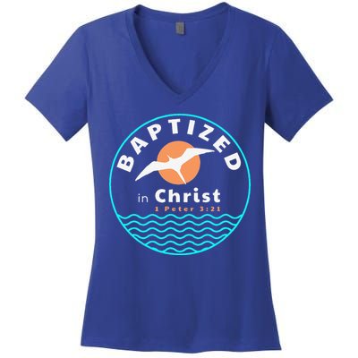 Baptized In Christ Christian Adult Baptism Women's V-Neck T-Shirt