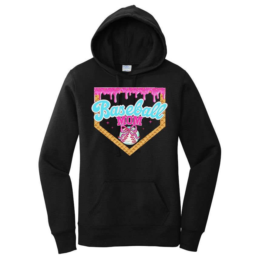 Baseball Ice Cream Drip Funny Sport Game Day Baseball Mom Women's Pullover Hoodie