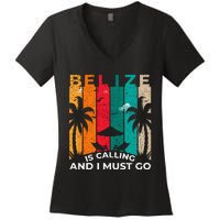 Belize Is Calling And I Must Go Vintage Summer Vibes Beach Women's V-Neck T-Shirt