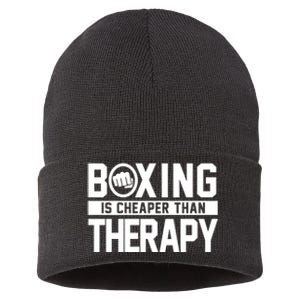 Boxing Is Cheaper Than Therapy Kickboxing Quote Fist Great Gift Sustainable Knit Beanie