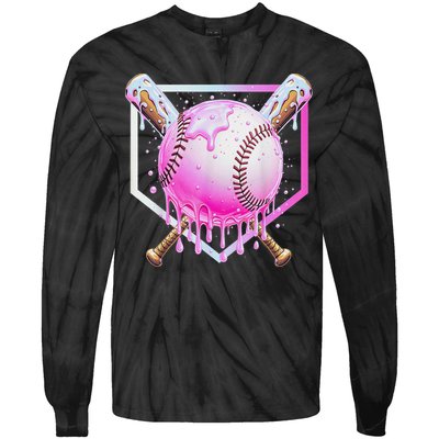 Baseball Ice Cream Home Plate Baseball Lover Tie-Dye Long Sleeve Shirt