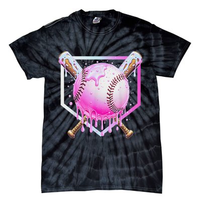 Baseball Ice Cream Home Plate Baseball Lover Tie-Dye T-Shirt