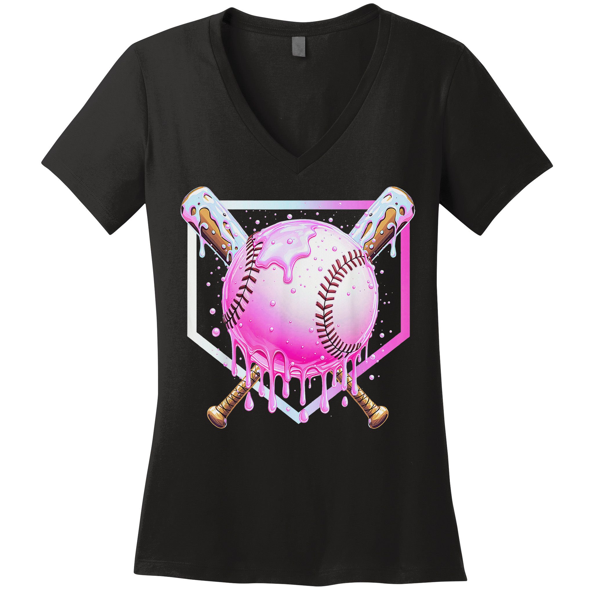 Baseball Ice Cream Home Plate Baseball Lover Women's V-Neck T-Shirt
