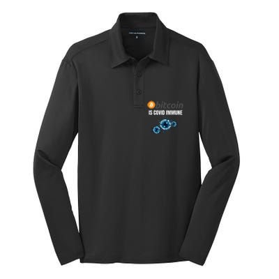 Bitcoin Is COVID Immune, Unstoppable, Plan B, Cryptocurrency, Blockchain, Crypto Silk Touch Performance Long Sleeve Polo