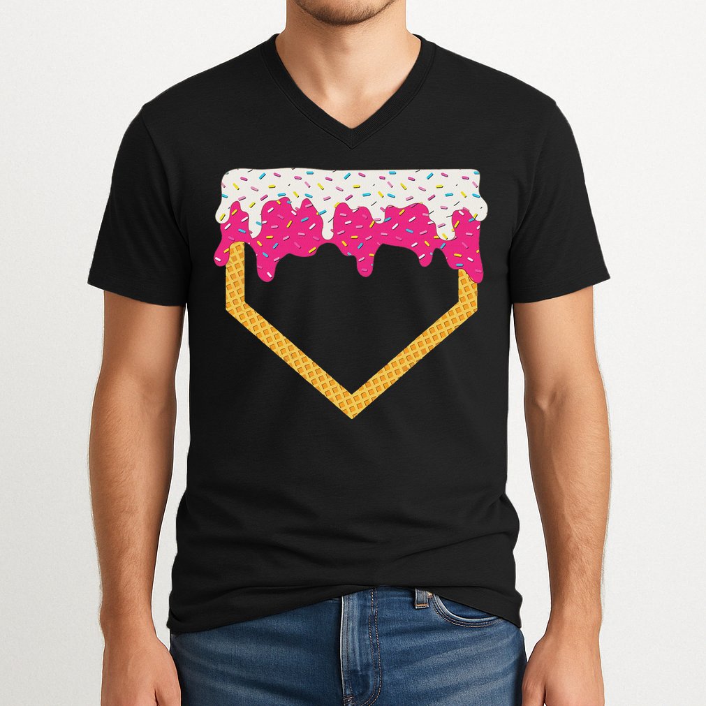 Baseball Ice Cream Dripping Drip V-Neck T-Shirt