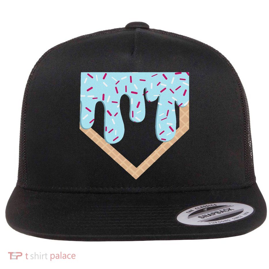 Baseball Ice Cream Dripping Home Plate Drip Flat Bill Trucker Hat