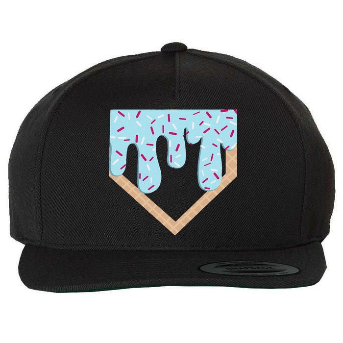 Baseball Ice Cream Dripping Home Plate Drip Wool Snapback Cap
