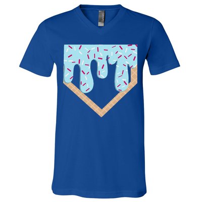 Baseball Ice Cream Dripping Home Plate Drip V-Neck T-Shirt