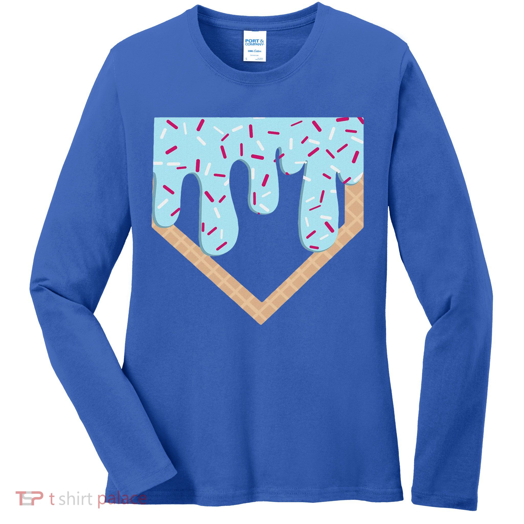 Baseball Ice Cream Dripping Home Plate Drip Ladies Long Sleeve Shirt