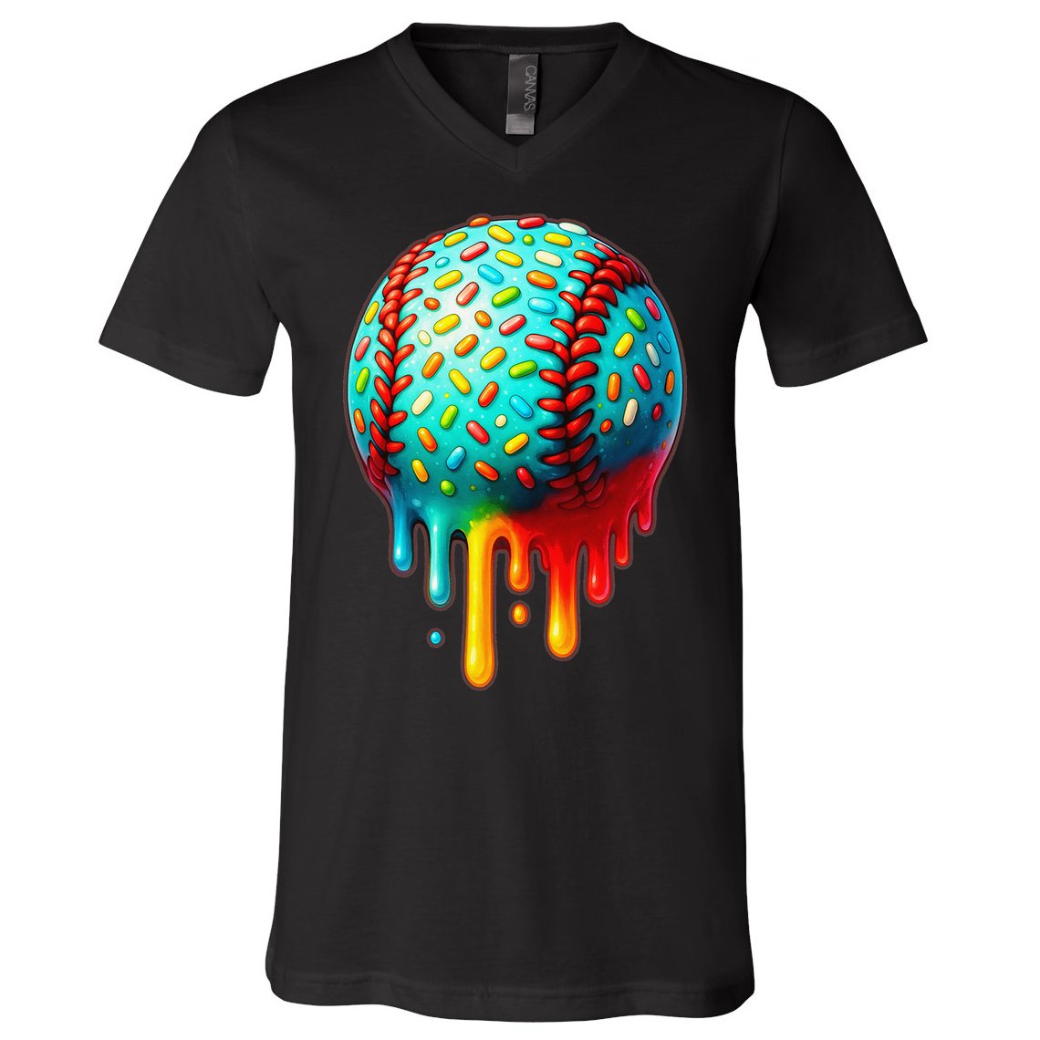 Baseball Ice Cream Dripping Baseball Home Plate Drip V-Neck T-Shirt