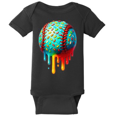 Baseball Ice Cream Dripping Baseball Home Plate Drip Baby Bodysuit