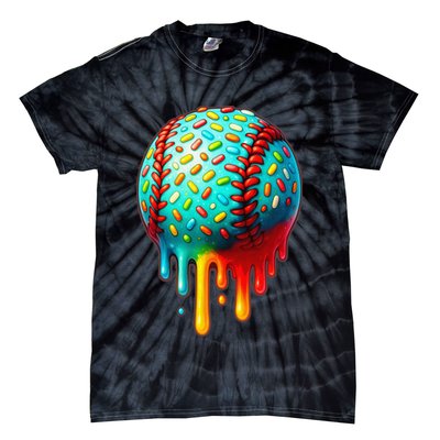 Baseball Ice Cream Dripping Baseball Home Plate Drip Tie-Dye T-Shirt