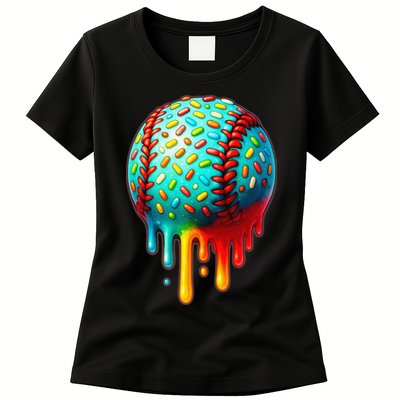 Baseball Ice Cream Dripping Baseball Home Plate Drip Womens T-Shirt