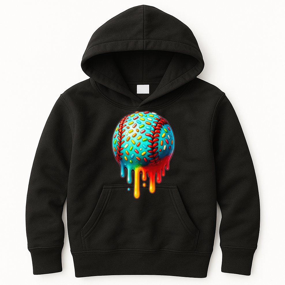 Baseball Ice Cream Dripping Baseball Home Plate Drip Kids Hoodie