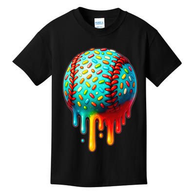 Baseball Ice Cream Dripping Baseball Home Plate Drip Kids T-Shirt