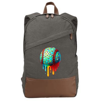 Baseball Ice Cream Dripping Baseball Home Plate Drip Cotton Canvas Backpack