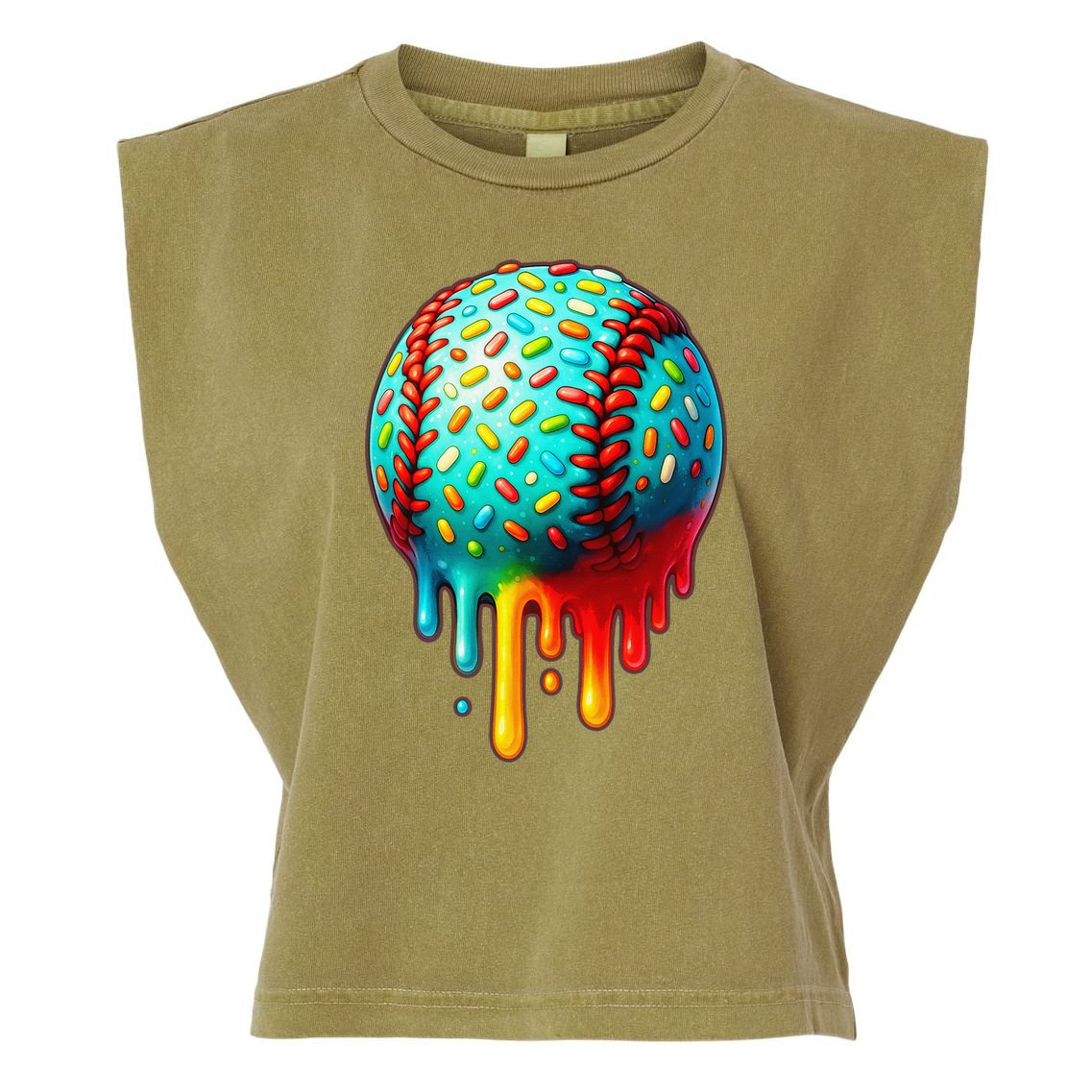 Baseball Ice Cream Dripping Baseball Home Plate Drip Garment-Dyed Women's Muscle Tee