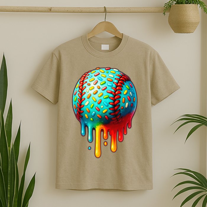 Baseball Ice Cream Dripping Baseball Home Plate Drip T-Shirt
