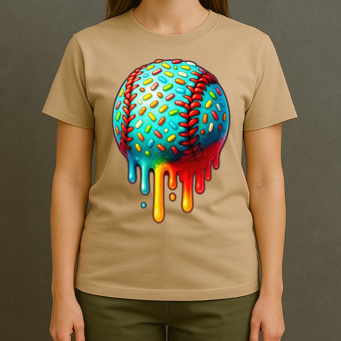 Baseball Ice Cream Dripping Baseball Home Plate Drip T-Shirt