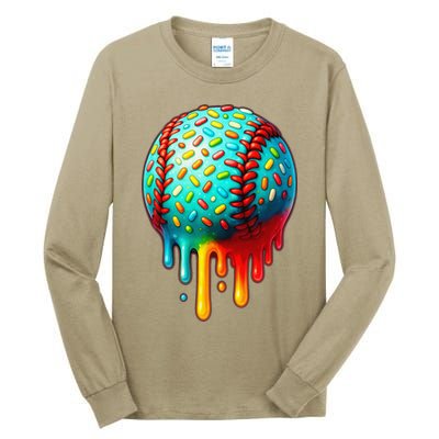 Baseball Ice Cream Dripping Baseball Home Plate Drip Tall Long Sleeve T-Shirt