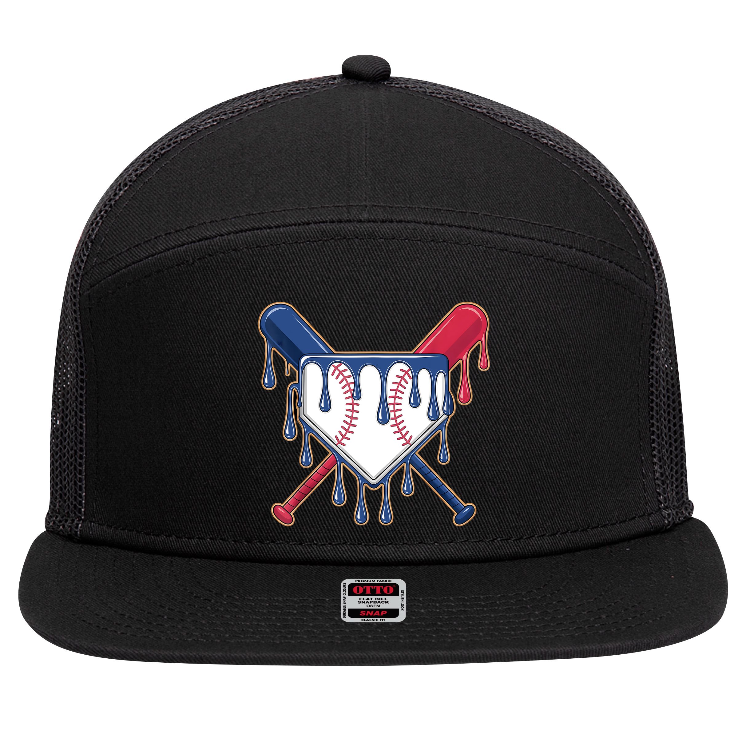Baseball Ice Cream Drip Driping  7 Panel Mesh Trucker Snapback Hat
