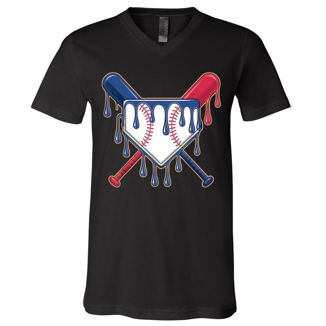 Baseball Ice Cream Drip Driping  V-Neck T-Shirt
