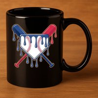 Baseball Ice Cream Drip Driping  11oz C Handle Ceramic Mug