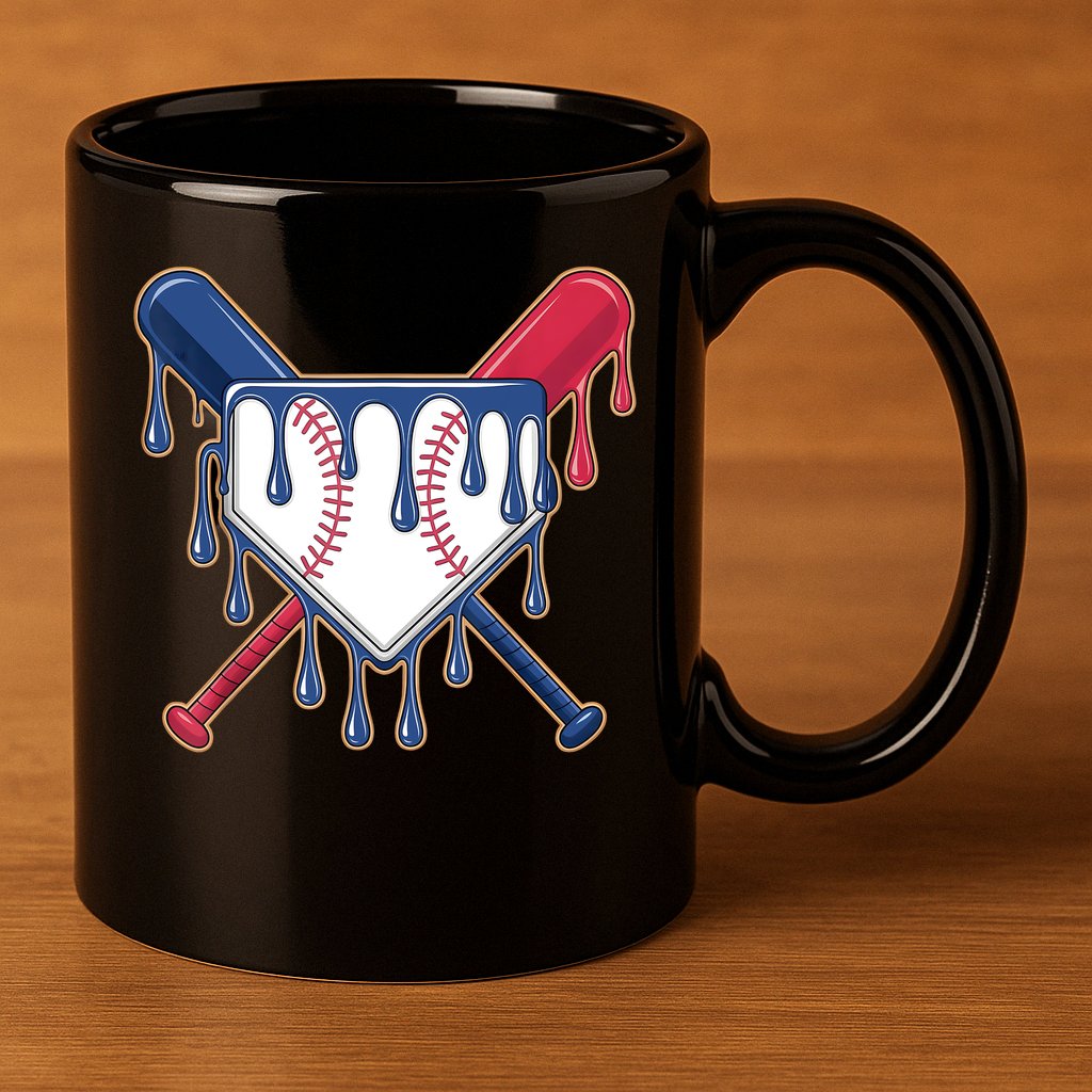 Baseball Ice Cream Drip Driping  11oz C Handle Ceramic Mug