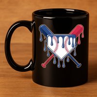 Baseball Ice Cream Drip Driping  11oz C Handle Ceramic Mug