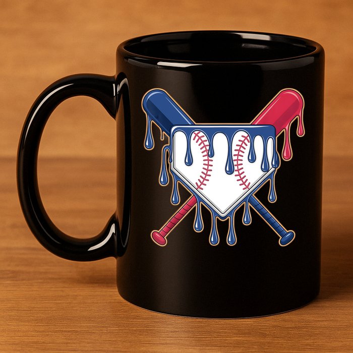 Baseball Ice Cream Drip Driping  11oz C Handle Ceramic Mug