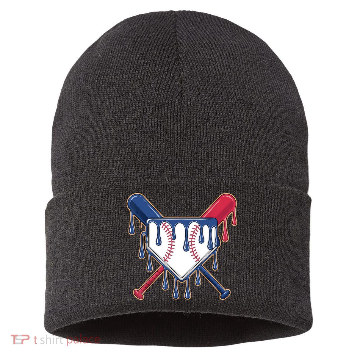 Baseball Ice Cream Drip Driping  Sustainable Knit Beanie