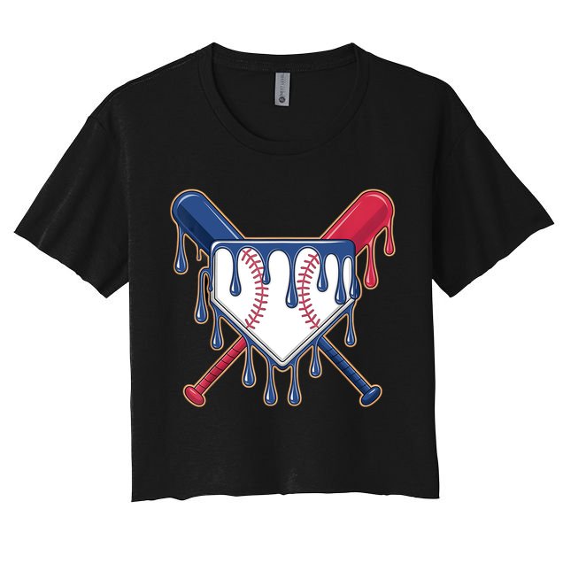 Baseball Ice Cream Drip Driping  Women's Crop Top Tee