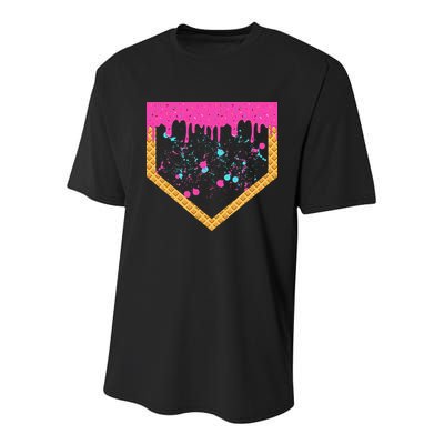 Baseball Ice Cream Dripping Baseball Home Plate Drip Youth Performance Sprint T-Shirt