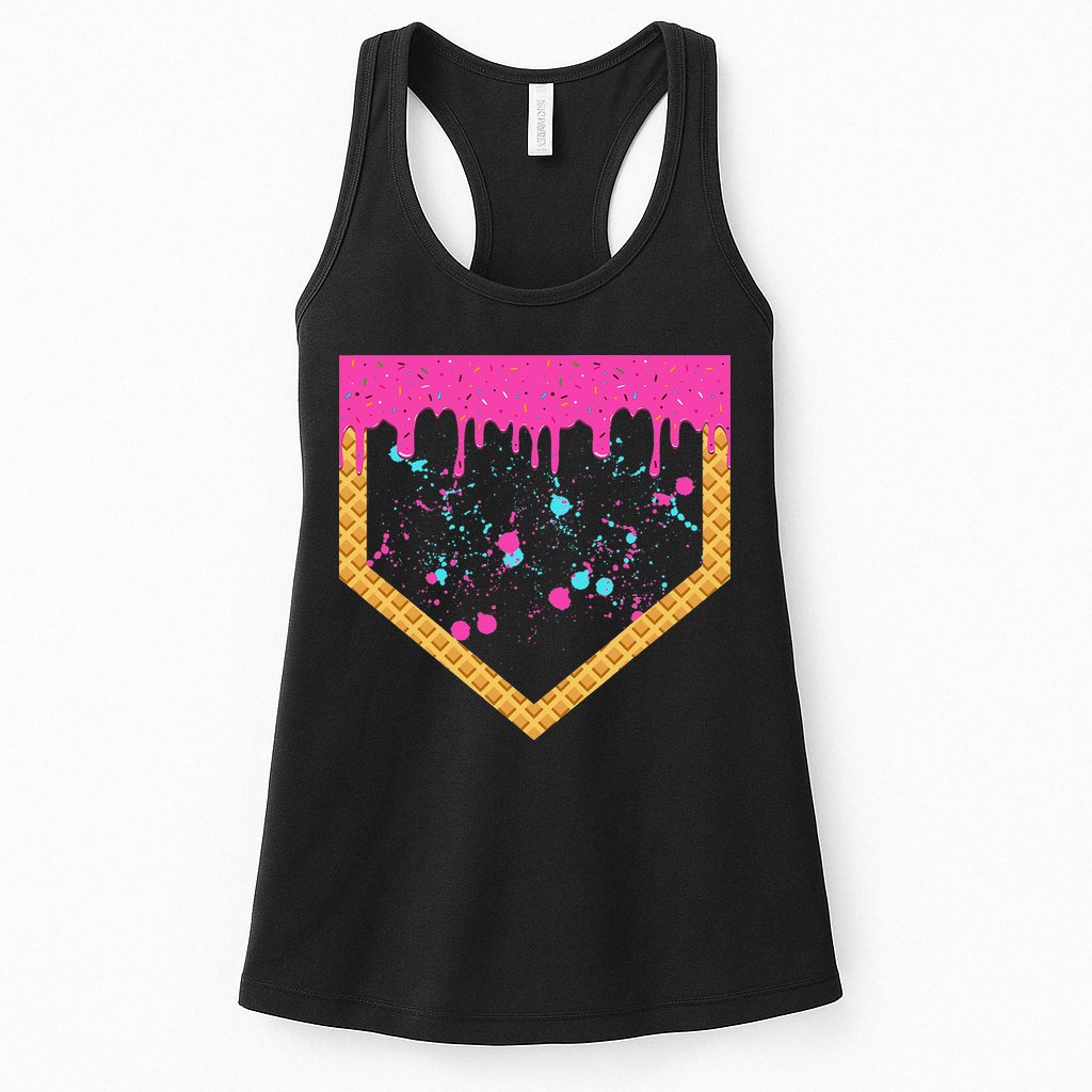 Baseball Ice Cream Dripping Baseball Home Plate Drip Womens Tank Top