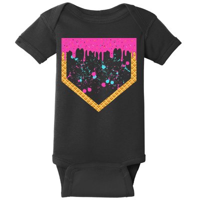Baseball Ice Cream Dripping Baseball Home Plate Drip Baby Bodysuit