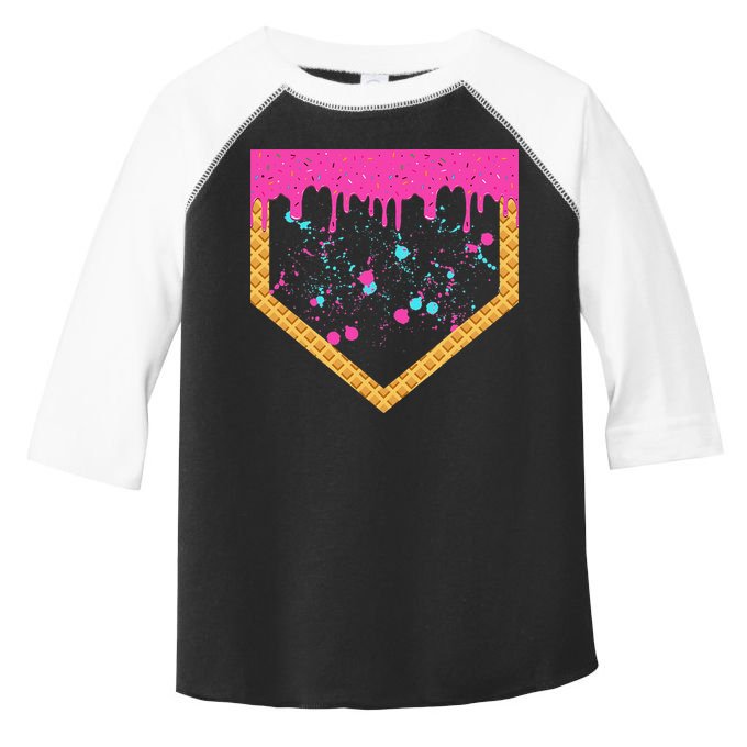 Baseball Ice Cream Dripping Baseball Home Plate Drip Toddler Fine Jersey T-Shirt