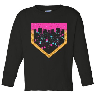 Baseball Ice Cream Dripping Baseball Home Plate Drip Toddler Long Sleeve Shirt