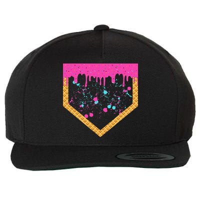 Baseball Ice Cream Dripping Baseball Home Plate Drip Wool Snapback Cap