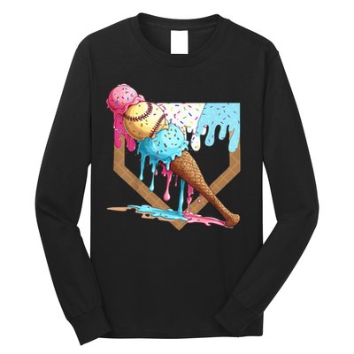 Baseball Ice Cream Dripping Home Plate Long Sleeve Shirt