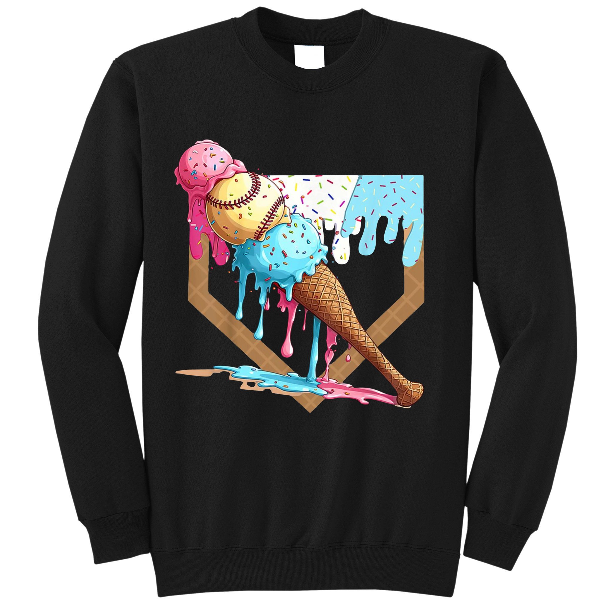 Baseball Ice Cream Dripping Home Plate Sweatshirt