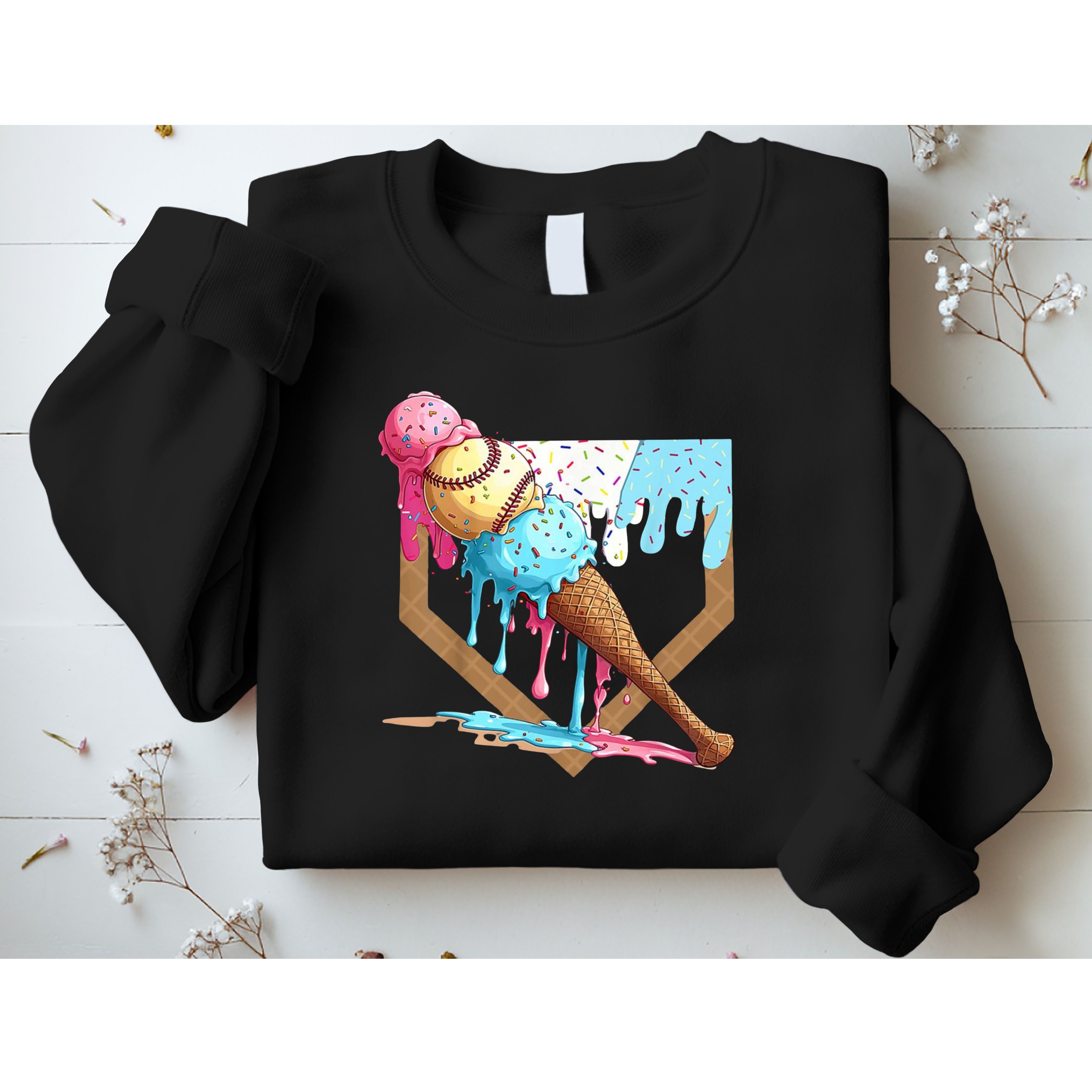Baseball Ice Cream Dripping Home Plate Sweatshirt