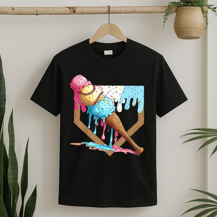 Baseball Ice Cream Dripping Home Plate T-Shirt