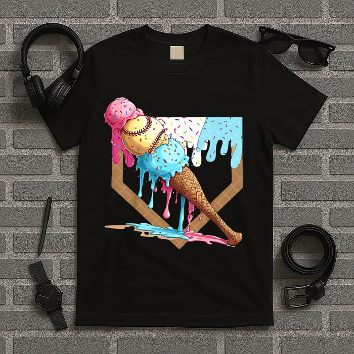 Baseball Ice Cream Dripping Home Plate T-Shirt