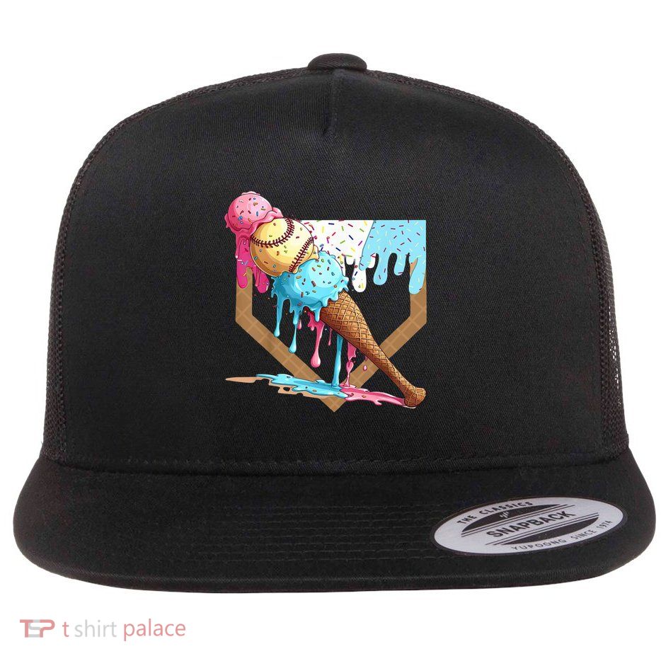Baseball Ice Cream Dripping Home Plate Flatbill Hat