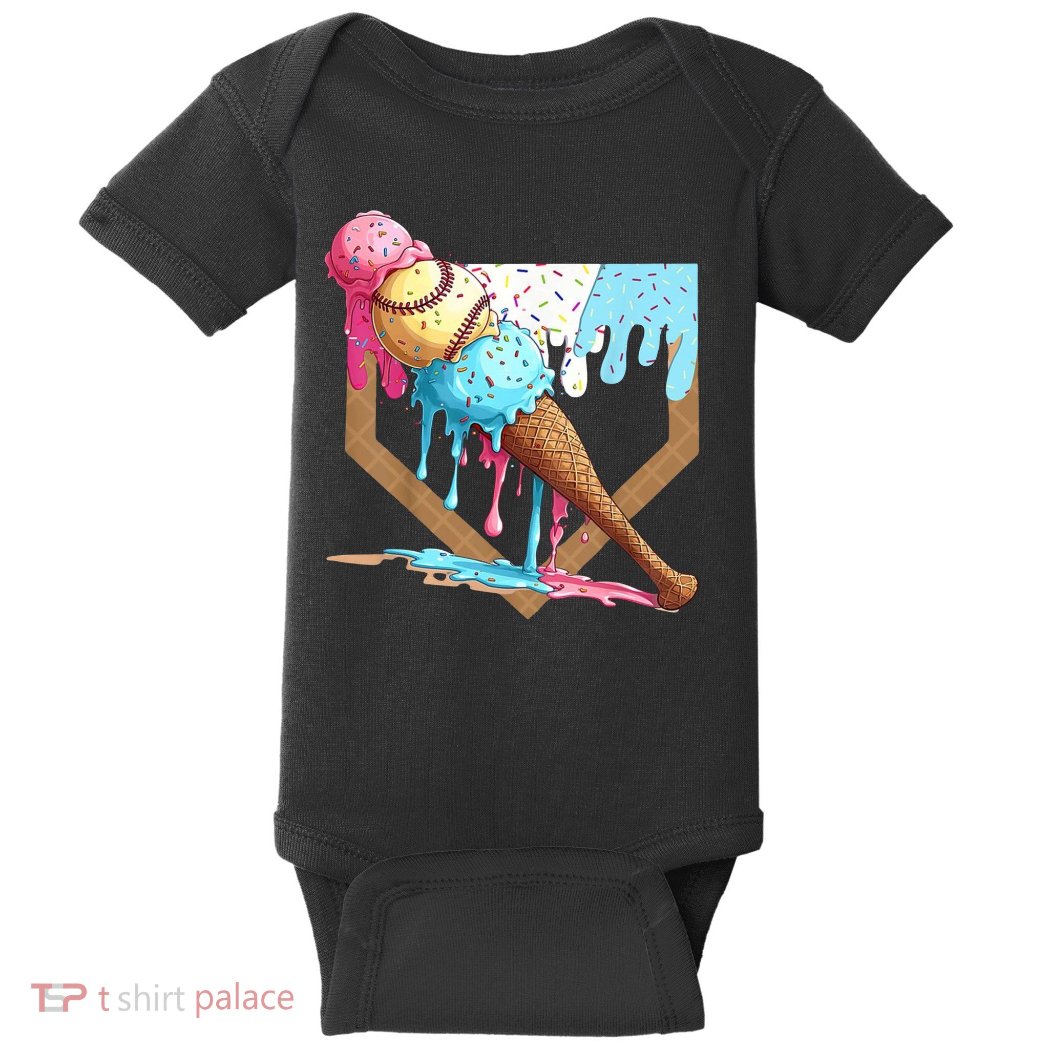 Baseball Ice Cream Dripping Home Plate Baby Bodysuit