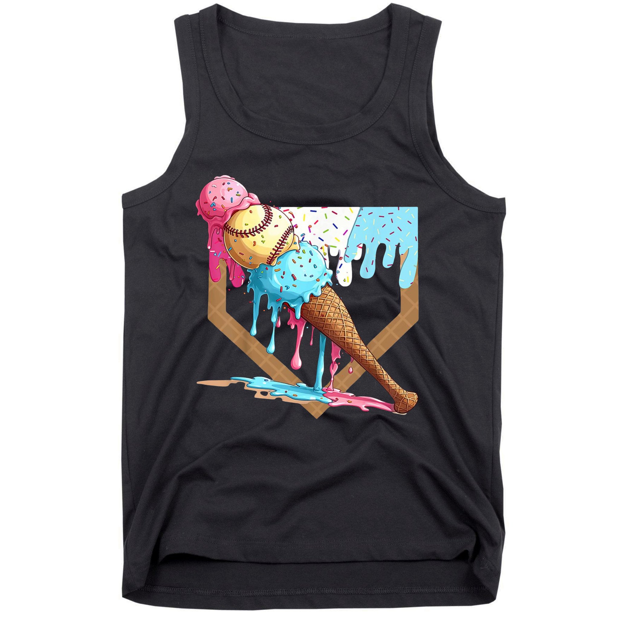 Baseball Ice Cream Dripping Home Plate Tank Top