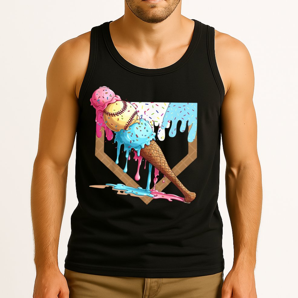 Baseball Ice Cream Dripping Home Plate Tank Top