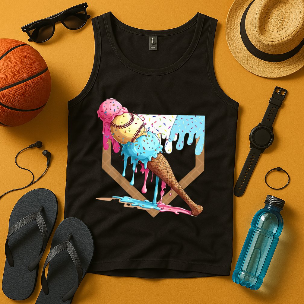 Baseball Ice Cream Dripping Home Plate Tank Top